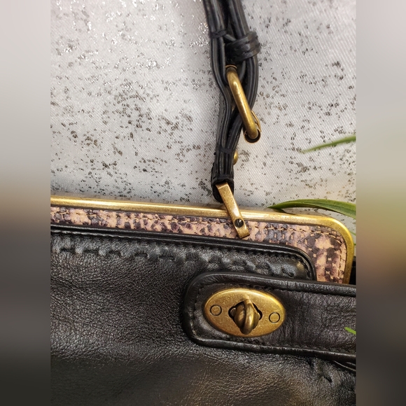 Talbots  100% Genuine Leather Double Turnlock Snakeskin Detail Satchel bag - Picture 5 of 13